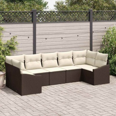 vidaXL Set de canapele pentru grădină 7 pcs Maro Rattan poli 3346868 foto