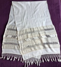 Stergar traditional cusut din in si matase de borangic, dimensiuni 180 x 55 cm