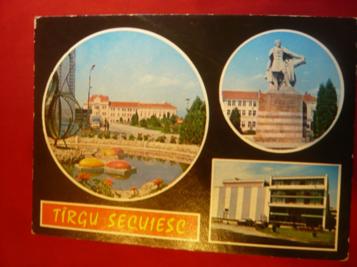 Ilustrata Targu Secuiesc cu 3 vederi cca. 1975