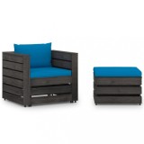 vidaXL Set mobilier grădină cu perne, 2 piese, lemn tratat gri 3068148