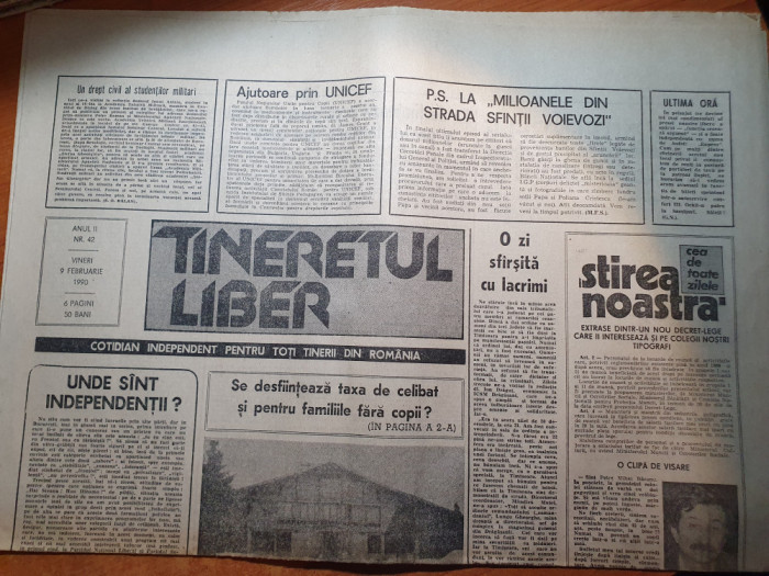ziarul tineretul liber 9 februarie 1990-art. &quot; se desfinteaza taxa de celibat &quot;