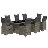 Cumpara ieftin Set bistro de gradina cu perne, 9 piese, gri, poliratan