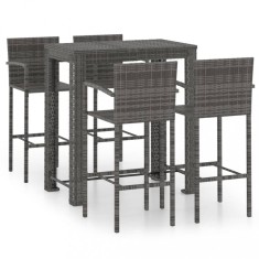 vidaXL Set bar exterior cu cotieră, 5 piese, gri, poliratan