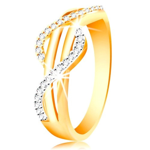 Inel din aur 585 - valuri din aur alb și galben cu zirconii - Marime inel: 51