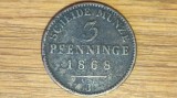 Cumpara ieftin Germania state - Prusia / Prussia - 3 Pfenninge / Pfennig 1868 litera B / Hanovra - rara - Wilhelm I