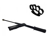 Cumpara ieftin Set baston telescopic flexibil negru maner tip tonfa 47 cm + box negru 0.5 cm grosime