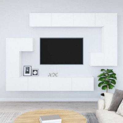 vidaXL Dulap TV montat pe perete, alb, lemn prelucrat foto