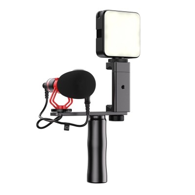 Kit vlogging, Apexel, format din microfon, sistem prindere telefon, lumina LED foto