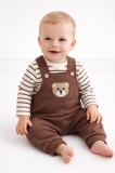 Salopeta Bebelusi cu Ursulet, Maro, Set 2 Piese &ndash; Bluza cu Dungi &amp; Salopeta