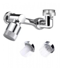 Extensie Robinet Rotativa, Adaptor Apa Baterie, Universal, Rotatie de 1080 &deg;, Functie de Economisire a Apei, Doua Moduri Dus / Bule, Argintiu