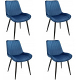 Cumpara ieftin Set 4 scaune bucatarie/living, catifea, metal, albastru, 54x61x83 cm, Viva