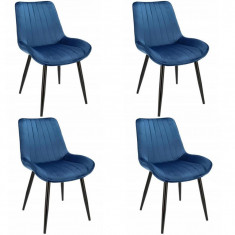 Set 4 scaune bucatarie/living, catifea, metal, albastru, 54x61x83 cm, Viva