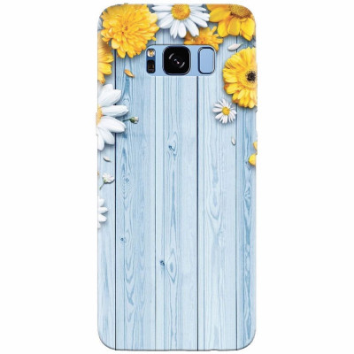 Husa silicon pentru Samsung S8, Sunflower On Blue Wood foto