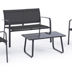 Set mobilier pentru gradina/terasa 4 piese Arent, Bizzotto, otel/textilena 2x1, gri inchis/carbune