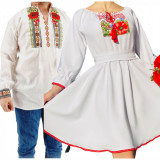 Cumpara ieftin Set Cuplu 566 Camasa Traditionala si Rochie Stilizata cu motive traditionale