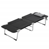 Pat de Camping Outsunny, Pliabil si Captusit cu Perna, Negru 183x66x33cm | Aosom Romania