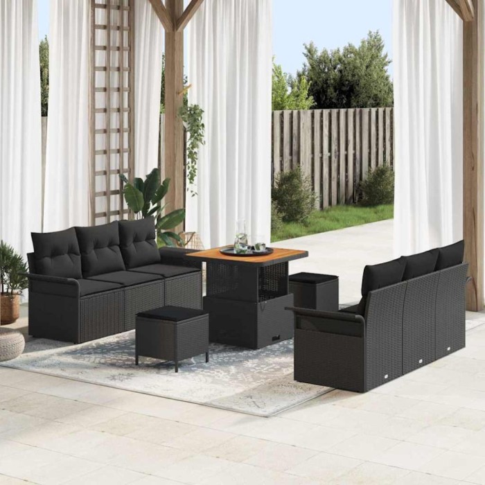 vidaXL Set de canapele pentru grădină 9 pcs Negru 80 x 80 x 71 cm 3364034