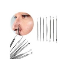 Set ustensile puncte negre, suport plastic, oțel inoxidabil, sterilizabile