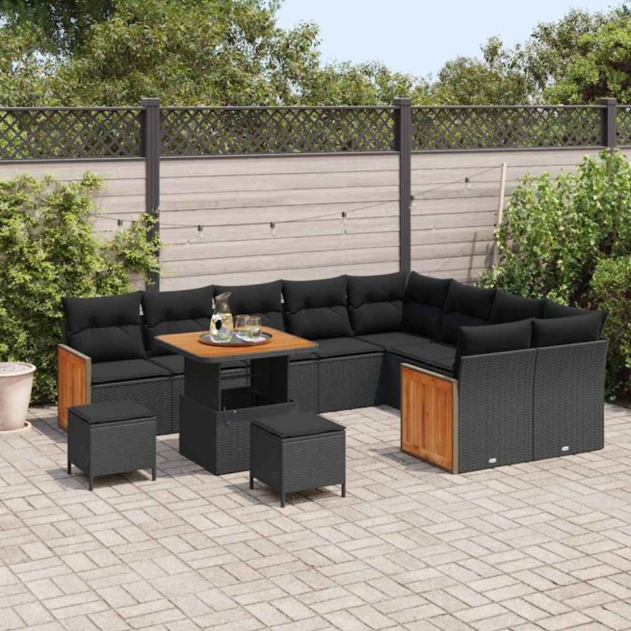 vidaXL Set de canapele pentru grădină 12 pcs Negru 80 x 80 x 71 cm 3363339