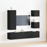 Set cabinet TV vidaXL 6 piese stejar negru lemn ingineresc, Cabițele TV montate pe perete vidaXL 2 pcs stejar negru 30.5x30x30 cm, Cabinet TV pe peret