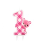 Lumanare pentru tort cifra 1 cu ursulet roz