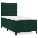 Cumpara ieftin Pat box spring cu saltea, verde inchis, 100x200 cm, catifea