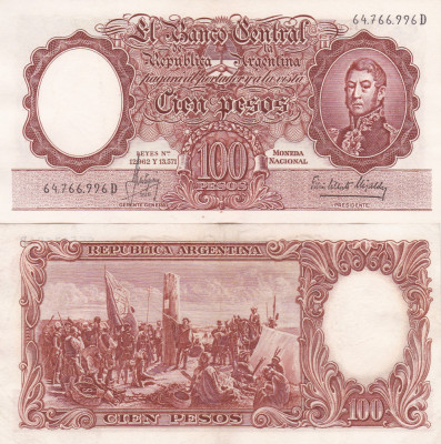 Bancnota Argentina 100 Pesos 1957 foto