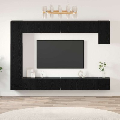 Set comodă TV Pe perete 9 pcs Stejar negru 100 x 30 x 30.5 cm foto