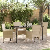 vidaXL Set de masă pentru grădină cu pernă 5 pcs Bej Rattan poli