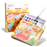 Cumpara ieftin Carte de colorat pentru copii, acuarele 12 culori, pensula, 20 foi carton, model capibara, 15.7 x 18.8 x 1.8 cm, maro