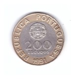 Moneda Portugalia 200 escudos 1991, stare buna, curata