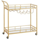 Raft mobil pentru bucatarie, Artool, pe roti, otel, sticla, cu suport pahare si sticle, auriu, 86x38x90 cm GartenVIP DiyLine