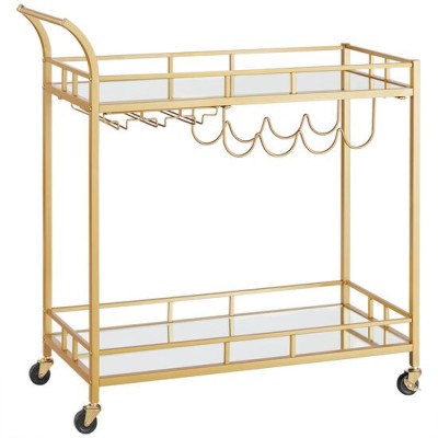 Raft mobil pentru bucatarie, Artool, pe roti, otel, sticla, cu suport pahare si sticle, auriu, 86x38x90 cm GartenVIP DiyLine foto