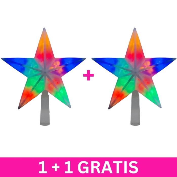 Varf pentru brad tip stea ZH262 LED, multicolor, 220V, 1+1 gratis
