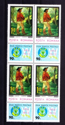 TSV$ - 1973 LP 834 ZIUA MARCII POSTALE ROMANESTI BLOC X 4 MNH/** LUX foto