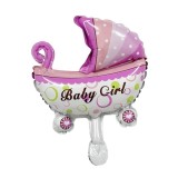 Balon din Folie Metalizata, Mini Figurina, Model Carucior Bebelus, Tematica Gender Reveal, 39x29 cm, Pai Inclus