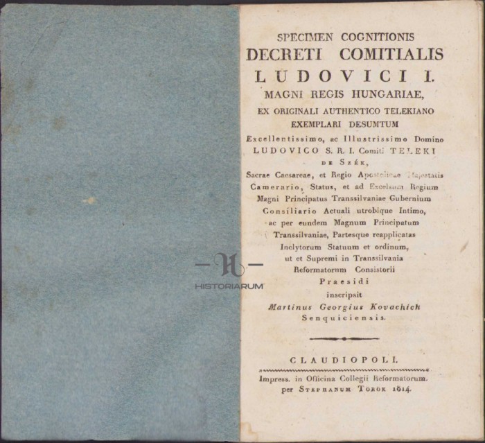 HST 5SP Specimen cognitionis decreti comitialis Ludovici I 1814 Claudiopoli