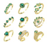 Cumpara ieftin Inel Reglabil din Argint 925 Placat cu Aur , Colectia Emerald Green Zirconia cu Baza Deschisa (Diverse Modele)