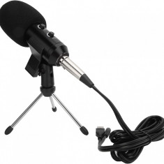 Microfon Studio Condenser cu stand inclus pentru Inregistrare Vocala, Negru
