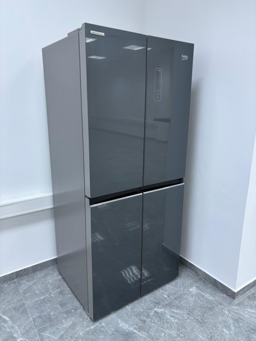 Frigider Side by side Beko GNO4031GS, 401 l, NeoFrost Dual Cooling, Compresor Prosmart Inverter, Display touch, Clasa E, H 180 cm, Sticla antracit