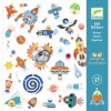 Abtibilduri Interstellar Djeco, 160 buc, +4 ani, Spatiu, Autocolante copii, Fete Baieti, Joc creativ