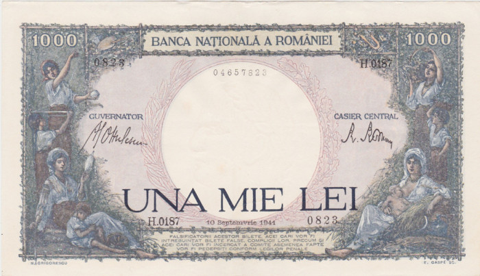 ROMANIA 1000 lei 1941 XF+