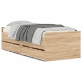 Cadru pat cu sertare, stejar sonoma, 75x190 cm, mic single