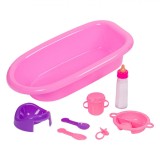 Set Accesorii Baie Păpuși, Model Roz, 6 Piese, Plastic, Oem