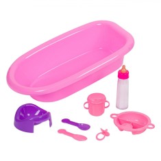 Set Accesorii Baie Păpuși, Model Roz, 6 Piese