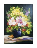 Cumpara ieftin Tablou pictat manual, Carafa cu flori si carte, 70x50cm pictura ulei pe panza, superb