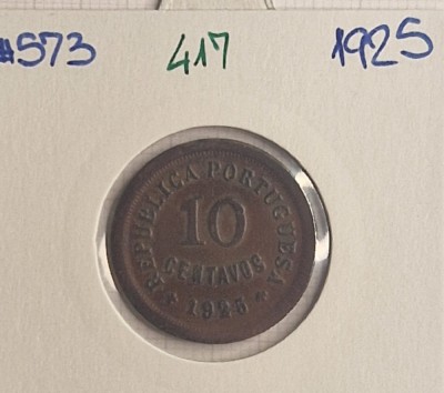 417 Portugal, Portugalia, 10 Centavos 1925, KM#573 foto