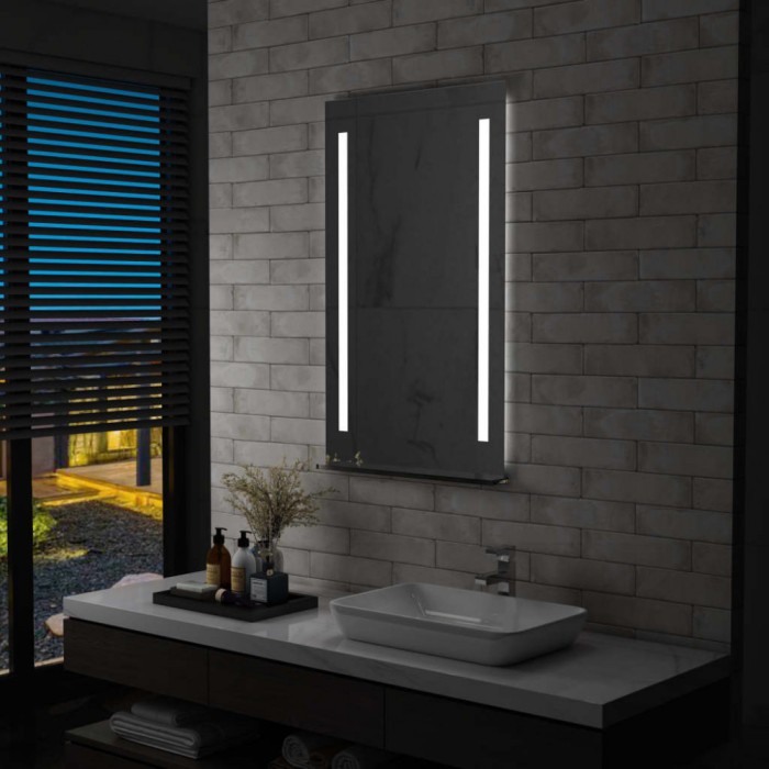 Gossi oglinda cu led de perete pentru baie, cu raft, 60 x 100 cm