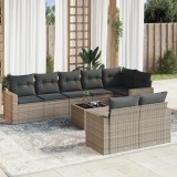 vidaXL Set canapele de grădină, 9 piese, cu perne, gri, poliratan 3251567
