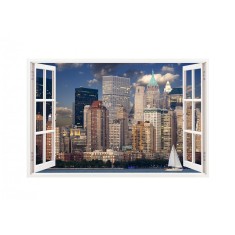 Sticker decorativ, Fereastra 3D, Oras, 85 cm, 187STK